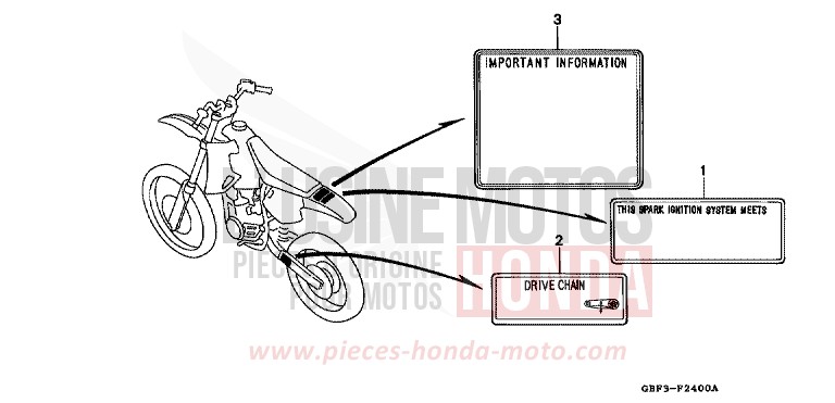 ETIQUETTE DE PRECAUTIONS de CR80R "Grandes Roues" NEUCLEAR RED (R177) de 1996